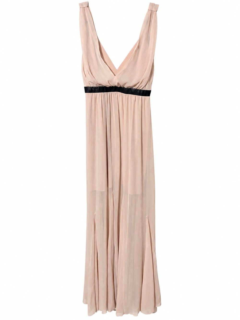 Alice + Olivia Blush Chiffon Deep V Maxi Dress Black Waist Size 8